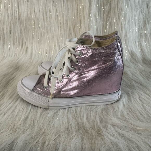 Converse Womens CTAS Lux Mid Wedge Sneakers Shoes Pink 556779C Textile 6.5 - Picture 4 of 11